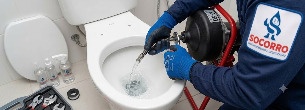 Profissional realizando Desentupidora de Vasos Sanitários em Palhoça