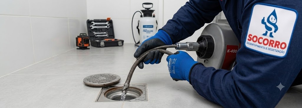 Profissional realizando Desentupimento de Ralos em Palhoça