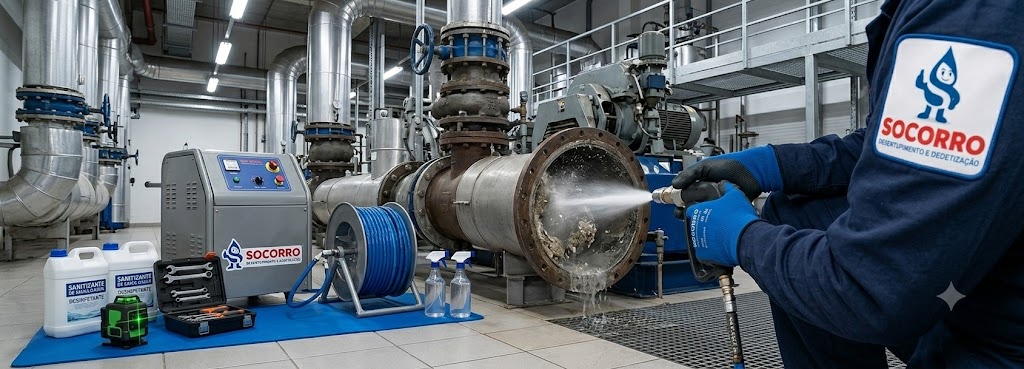 Profissional realizando Desentupimento, Hidrojateamento e Manutenção Preventiva Industrial em Palhoça