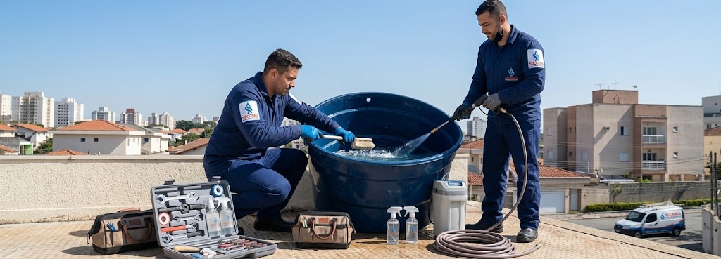 Profissional realizando Limpeza e Higienização de Caixas D'água em Palhoça